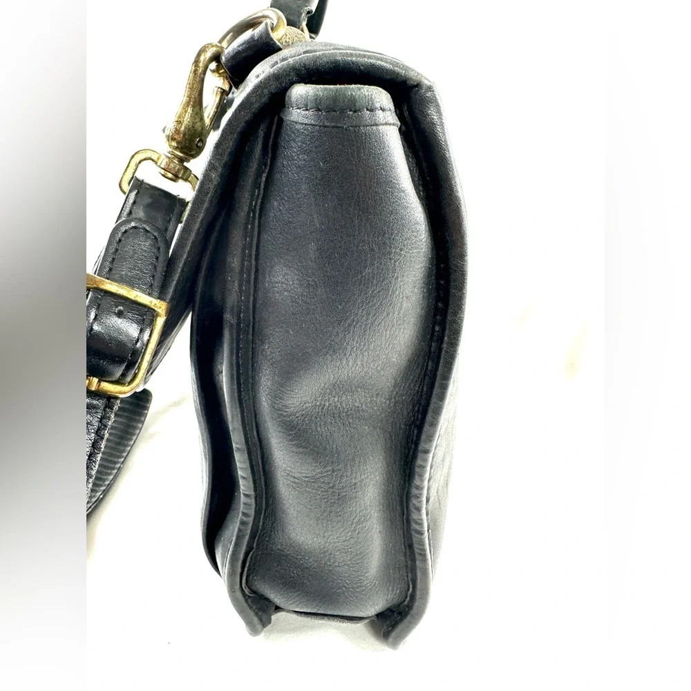 Jack Georges Vintage Turn Lock Flap Black Leather Messenger Bag Briefcase USA